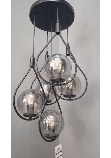 Damla Glob Camlı 5Lİ Sarkıt Avize Füme