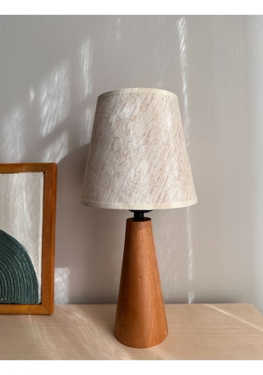 Bohem Ahşap Ayaklı Konik Abajur - Beyaz Beyaz