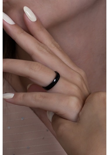 Kişiye Özel İsim Yazılı 4mm Bombeli Parlak Erkek Kadın Çelik Alyans Yüzük Cl18ko Siyah