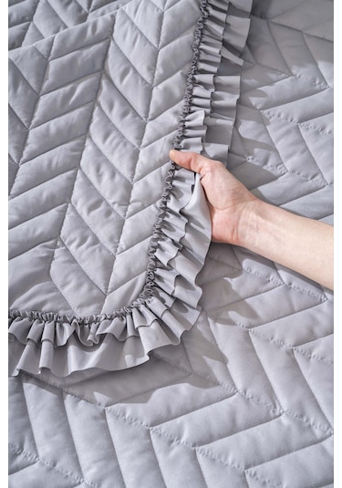 Miranda Fırfırlı Çift Kişilik Yatak Örtüsü Takımı 3 Parça Uyku & Çeyiz Seti Antrasit