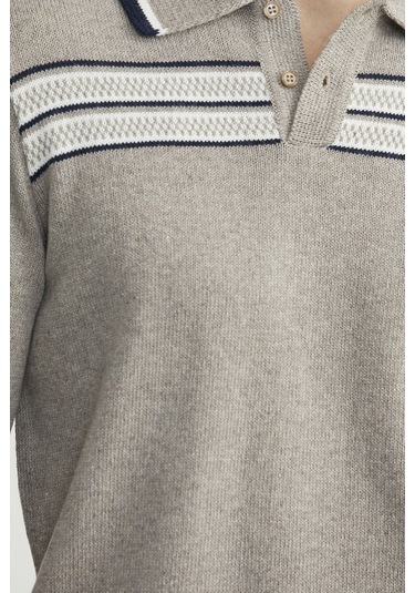 Polo Yaka Kilim Motifli Triko Kazak - Vizon Vizon