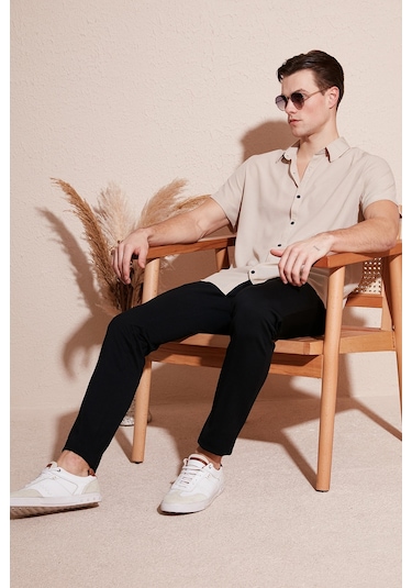 Buratti Pamuk Karışımlı Kısa Kollu Regular Fit Erkek Gömlek Cf23S113139 Taş