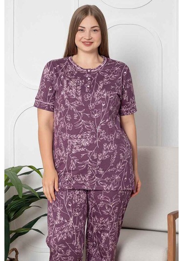 Alimer Kadın Mürdüm Bisiklet Yaka Büyük Beden Pijama Takm 2766b-m Mürdüm