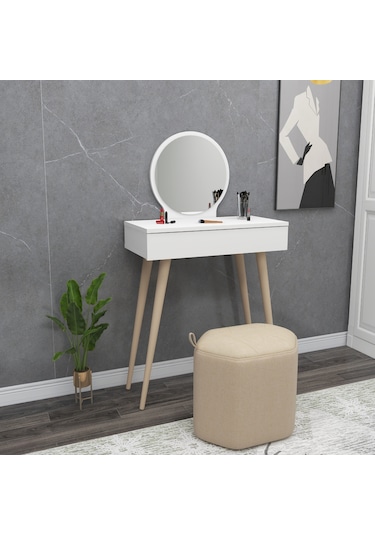 Arnetti Siena Makyaj Masası Aynalı Ahşap Ayaklı Beyaz