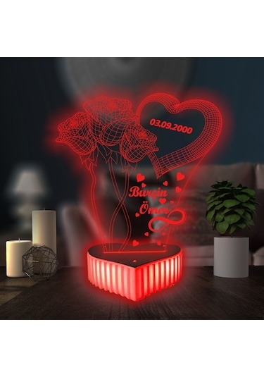 Sevgililer Günü Kalpli Güllü Hediye 16 Renkli Kumandalı