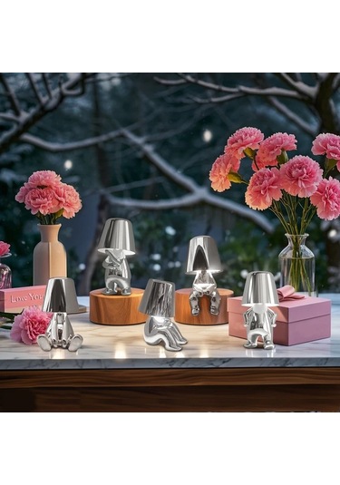 Willowhaven Golden Mr Who-f 1 Adet Modern Altın Ve Gümüş Thinker Masa Lambası Usb Portlu 3 Yönlü Ayarlanabilir Led Yatak Odası Oturma Odası Ofis Füme