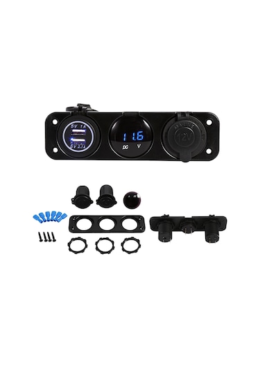 Xiyyadms 12v-24v Araç Usb Şarj Cihazı: İki Usb Port, Dijital Voltmetre, Sigara Ateşleyici Yuva Ve Mavi Led Işık
