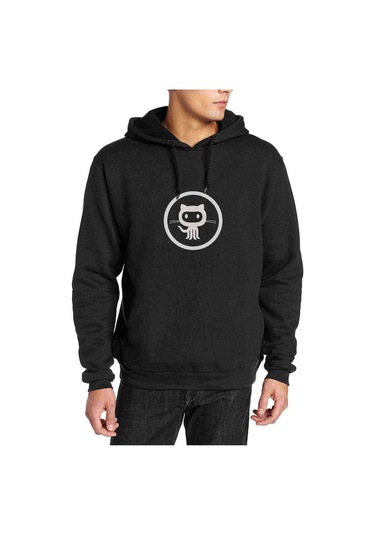 Cat Baskılı Siyah Erkek Kapşonlu Sweatshirt