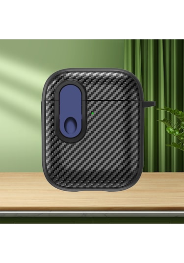 Airpods Uyumlu İçin 2/1 Karbon Fiber Doku Kablosuz Kulaklık Kılıfı Güvenlik Kilidi İle Mavi