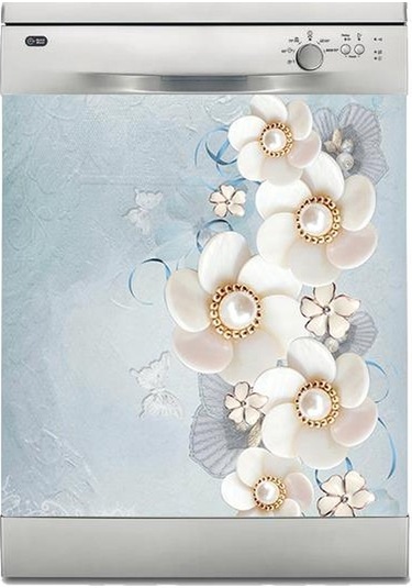 Bulaşık Makinesi Sticker Kaplama Beyaz Eşya Kaplama 3d Beyaz Çiçekler