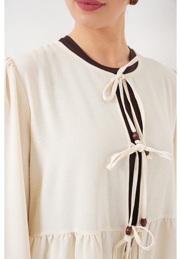 Kadın Önü Bağcıklı Tunik Pantolon İkili Takım 6744 - Ekru ekru Kadın Önü Bağcıklı Tunik Pantolon İkili Takım 6744 - Ekru ekru