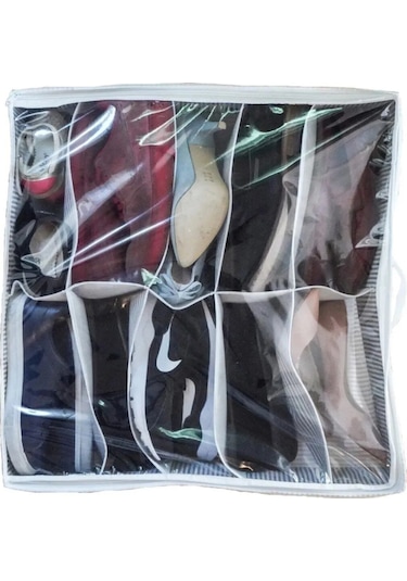 2 Adet Yatak Altı Ayakkabı Saklama Çantası Hurç Fermuarlı 58x58x12cm Gri-beyaz