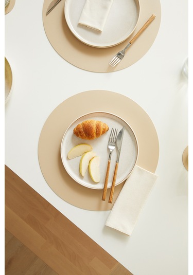 Home Wave 6'lı Bej/taş Renk Suni Deri Amerikan Servis Ø 36 Cm Bej