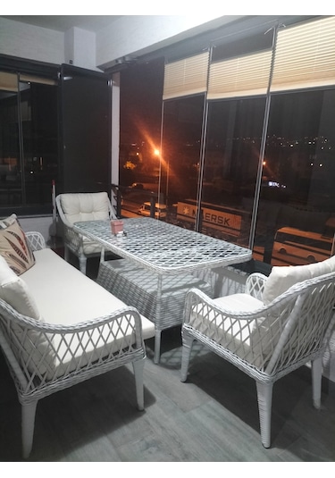 Kaş 3+1+1+masa Rattan Bahçe Balkon Mobilyası Açık Krem