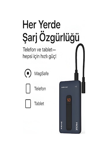 10000mah 20w Hızlı Şarj Kablosuz Magsafe Powerbank Type-c Kablolu/girişli Standlı - Siyah Siyah