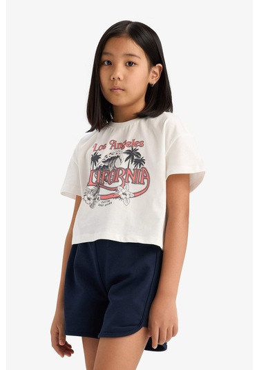 DeFacto Kız Çocuk Pamuklu 2'li Takım Baskılı Kısa Kollu Tişört Beli Lastikli Şort E7318A825HSER105 Ekru DeFacto Kız Çocuk Pamuklu 2'li Takım Baskılı Kısa Kollu Tişört Beli Lastikli Şort E7318A825HSER105 Ekru