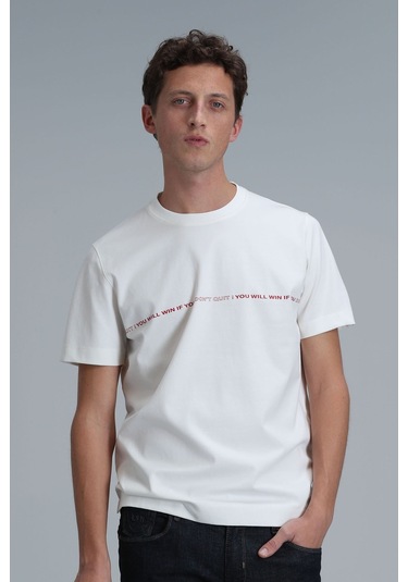 Lufian Erkek Carlos Modern Grafik T-shirt 111020211 Kırık Beyaz Ekru