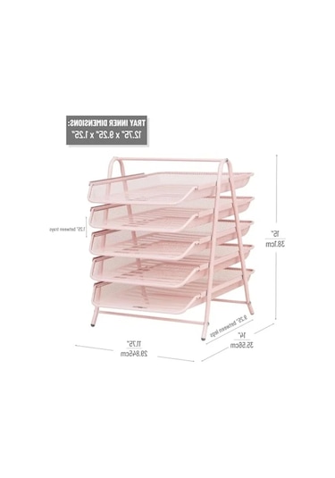 5 Katlı Metal Kağıt Rafı - Pembe Abanoz