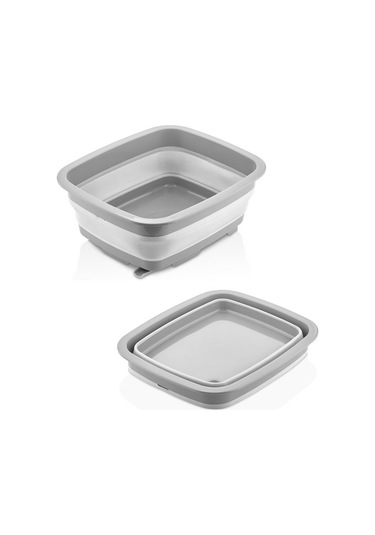 Flosoft Katlanabilir Bulaşıklık Ve Badya, Akordiyon Kaşıklık Bölmeli Tabaklık Kurutmalık Badya Gri