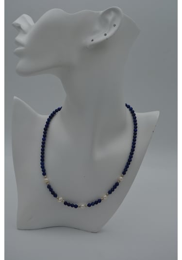 Stoneage Lapis Lazuli Ve Incili Kadın Kolye Beyaz