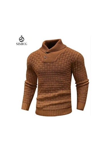 Sonbahar Yeni Moda Yuvarlak Yakalı Sade Kalınlaştırılmış Erkek Kazağı Kahverengi