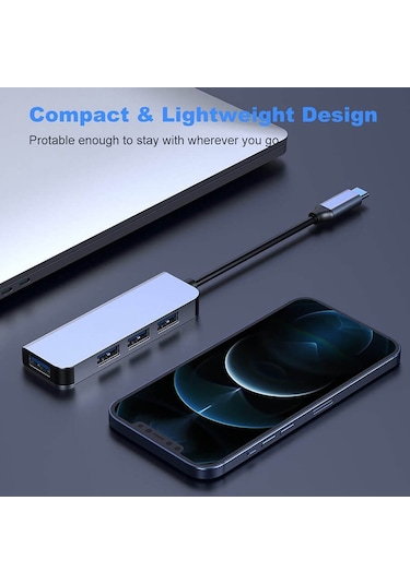 Type C 4 Port Usb 3.0 Hub Usb C Çoklayıcı Alüminyum Gövde