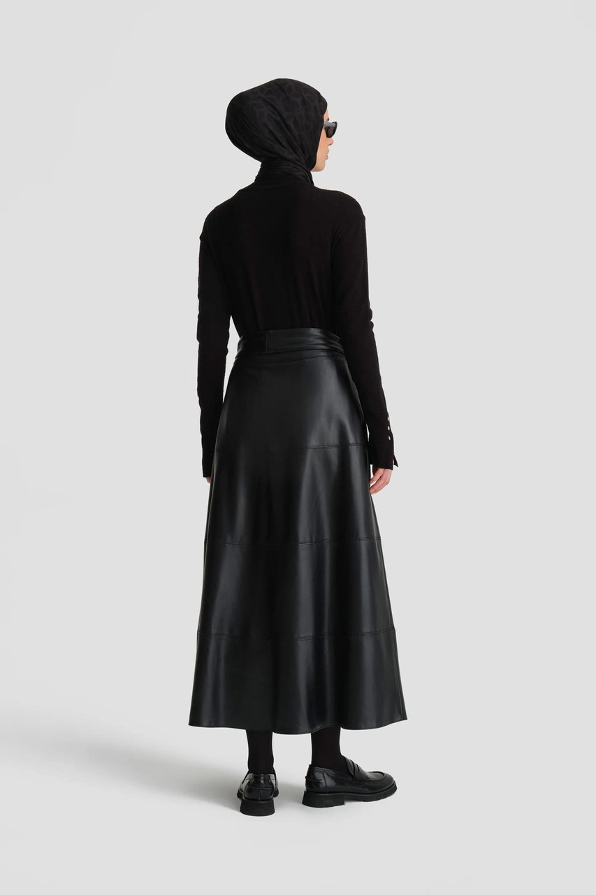 Armine Bağlamalı Deri Etek 25k1706 Siyah Siyah