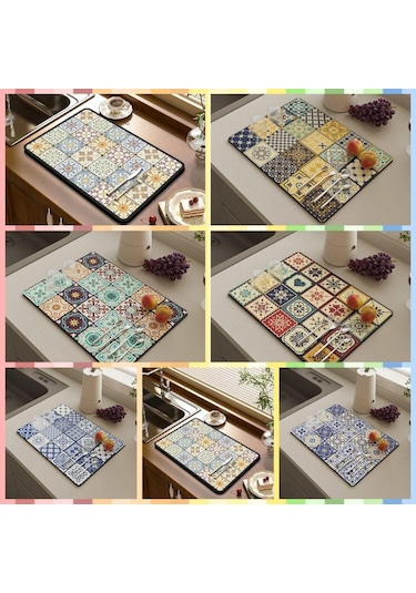 Dikdörtgen Mutfak Drenaj Pedi Baskılı Sofra Placemat Mutfak Malzemeleri Bulaşık Kurutma Mat Yemek Takımı 30x50cm-b Diğer