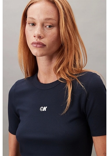 Calvin Klein Jeans Kadın Modal Fitilli Mavi T-shirt Lv044c901g-cef Mavi