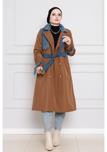 Sevitli Kot Detaylı Trençkot-taba-4395 Taba