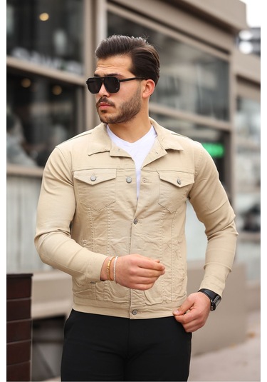 Koyu Haki Erkek Kot Ceket Bej