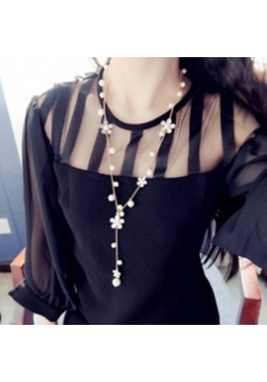 İnci Beş Yapraklı Çiçek Uzun Kolye Kadın Püskül Uzun Kazak Zinciri Beyaz Çok Renkli