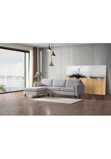 Vipa Cord Rio Gri R+2 Sol Köşe Koltuk Takımı, İskandinav Tasarım, Modern Ve Konforlu Salon Ve Oturma Odaları İçin