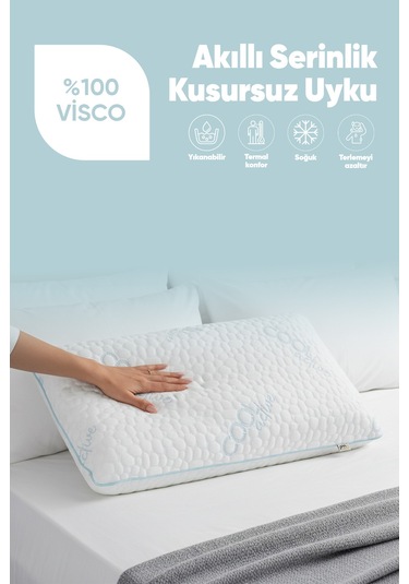 Ortopedik Isı Emici Cool Actıve Uyku Yastığı - Isı Kontrollü Akıllı Visco Yastık Terleme Önleyici Beyaz