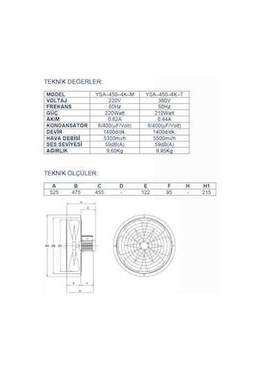 Ayas 45 Cm Sanayi Tipi Aspiratör 220 Volt Monofaze