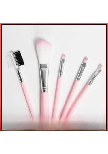 Jms 5 Parçalı Makyaj Fırçası Seti: Pembe Göz Farı, Allık, Dudak Ve Kaş Fırçaları Ve Çift Amaçlı Kaş Tarağı
