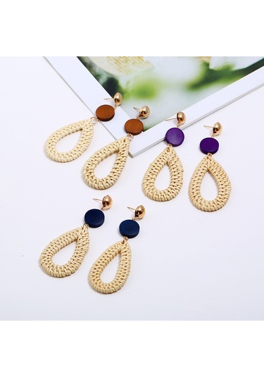 E2002-9 Coffee Water Drop Bamboo Vine Handmade Woven Earrings Bosomia Style Earrings Gümüş