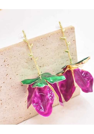 Ganzhoushop Yeşil Yeni Yaz Mor Mor Mor Küpe Kadınlar Için Géométrik Dangly Çiçek Desenli Alaşımlı Wv Mor