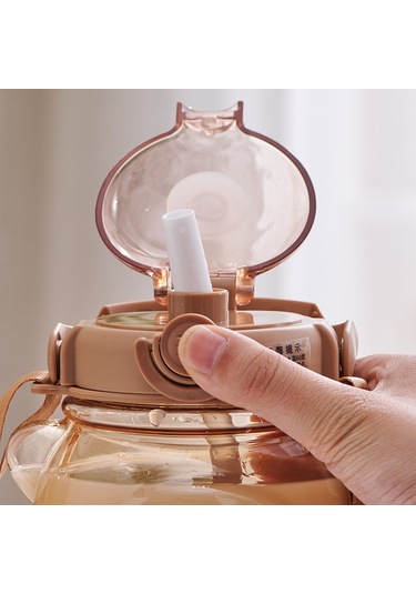 1000Ml Çocuk Taşınabilir Taşıma Su Şişesi Online Ünlü Büyük Kapasiteli Karikatür Oyuncak Ayı Plastik Su Bardağı Saman-1000Ml Pembe