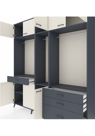 Hyperion Dolap 8 Raflı 4 Çekmeceli 3 Askılı 220x44x243 Antrasit-aytaşı/antrasit Aytası/antrasıt