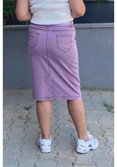 Büyük Beden Lila Tasarım Kot Etek Lila
