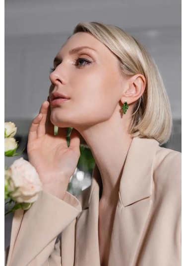 Lamponi 925 Ayar Gümüş Erimiş Zümrüt Taşlı Gece Küpeleri 113500379 Altın