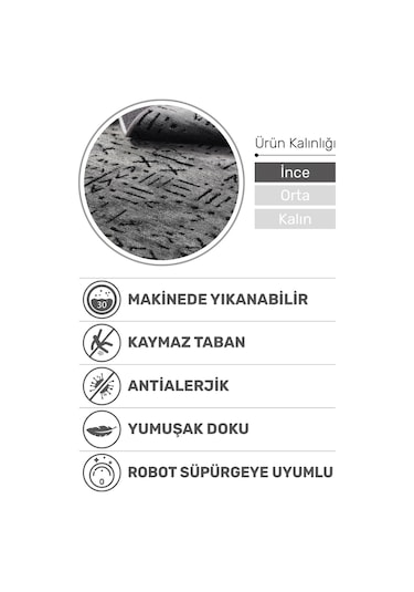 Venüs Yumuşak Pamuk Dokuma Kilim Kaymaz Tabanlı Antrasit Iskandinav Halı Salon Ve Mutfak Halısı Antrasit