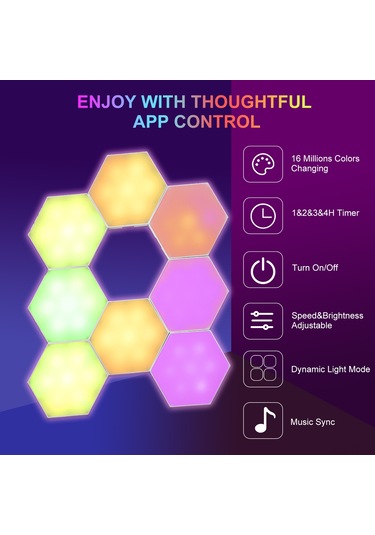 Yifomall Rgb Renkli Altıgen Duvar Lambası 6'lı Set - Müzik İle Senkronize, Bluetooth Ve Uygulama Kontrolü, Usb Beslemeli Stüdyo Aydınlatması Beyaz