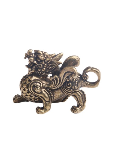 Jms Heykeli Heykelcik Zenginlik Pirinç Dekor Refah Çin Tarzı Süs Qilin Ejderha Şans Hayvan Fengshui Vintage