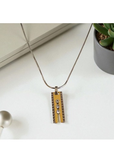 Erkek Balık Sırtı Zincirli Zirkon Taşlı Çelik Kolye 9135 Gümüş