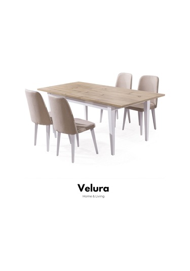 Legna Yemek Odası Takımı Yemek Masası + 4 Adet Sandalye Beyaz - Açık Ceviz