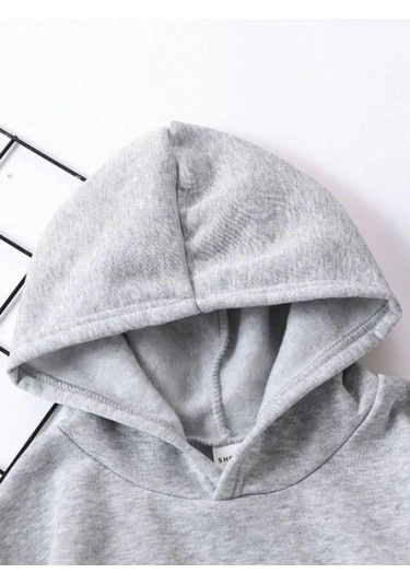 Alfanora Çocuk Unisex Kapüşonlu Kedicik Baskılı Pamuklu Sweatshirt - Gri
