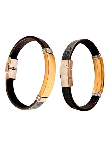 Deri Çelik Mixli Sade Model Erkek Bileklik 22 Cm 2 Farklı Renk