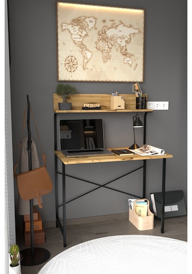 Parla Üstten Raflı Dekoratif Çalışma Masası 50x90 Cm Atlantik Çam